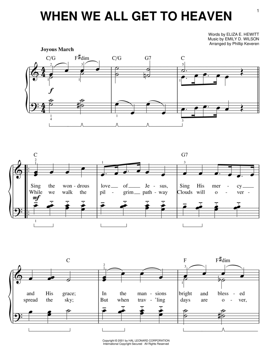 When We All Get To Heaven (arr. Phillip Keveren) Easy Piano scores gallery preview page 1