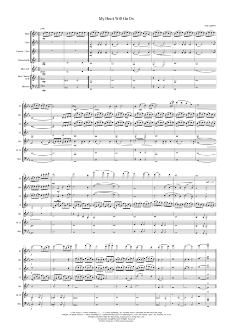 My Heart Will Go On (Love Theme from Titanic) Woodwind Quintet scores gallery preview page 2