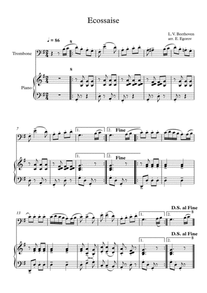 Ecossaise, Ludwig Van Beethoven, For Trombone & Piano image number null