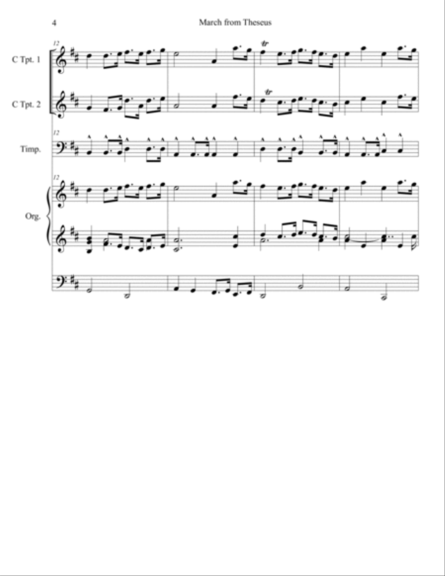 Jean-Baptiste Lully: March from Theseus in D Major for 2 Trumpets, Organ and Timpani Trumpet Duet scores gallery preview page 5