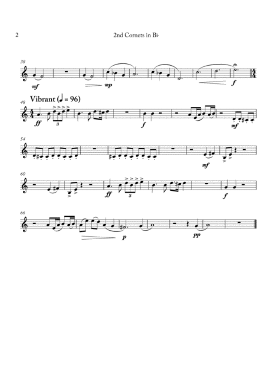 Carson Cooman: Pittsburgh Rhapsody (2008) for brass band, 2nd cornet part Brass Band scores gallery preview page 2