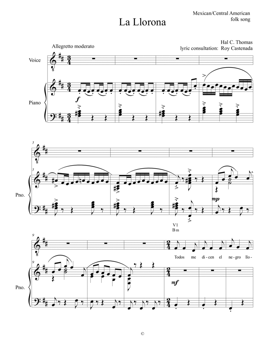 la Llorona Voice scores gallery preview page 1