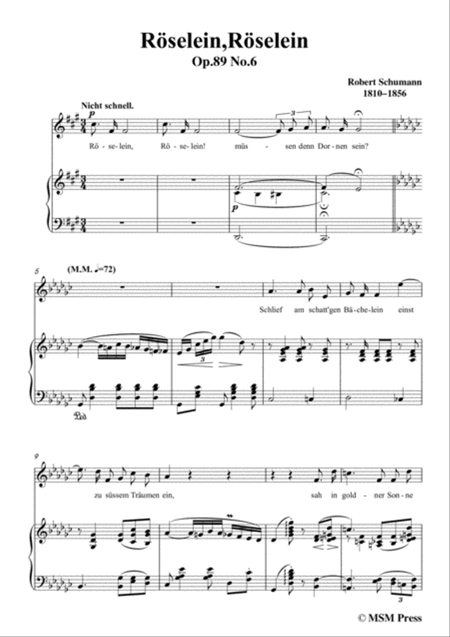 Schumann-Röselein,Röselein,in G flat Major,for Voice and Piano Voice Solo scores gallery preview page 3
