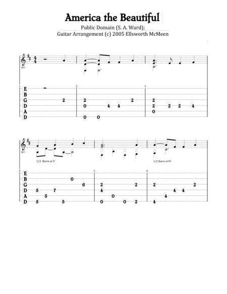 America the Beautiful (For Fingerstyle Guitar Tuned Drop D) image number null