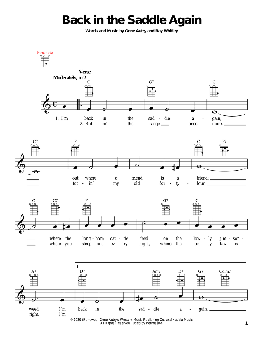 Back In The Saddle Again Ukulele scores gallery preview page 1