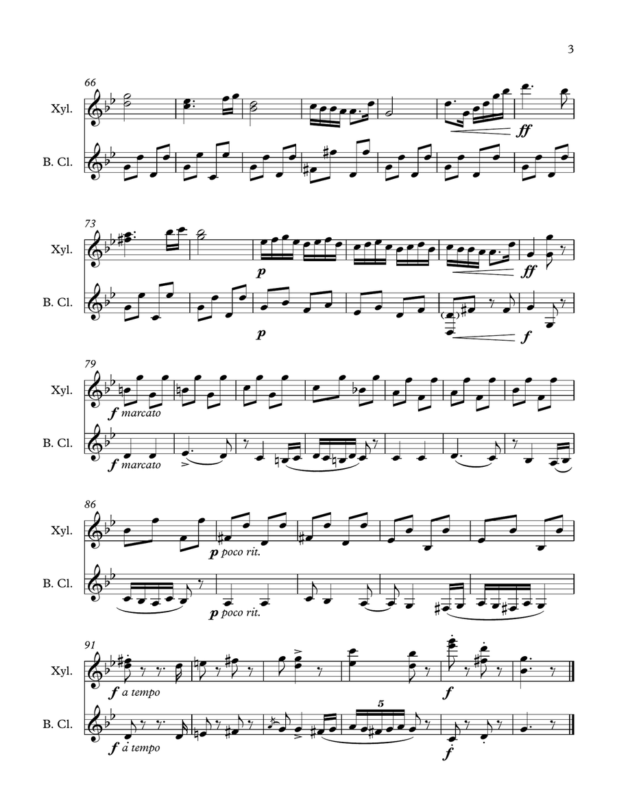 Hungarian Dance No. 5 for Xylophone and Bass Clarinet Bass Clarinet scores gallery preview page 3