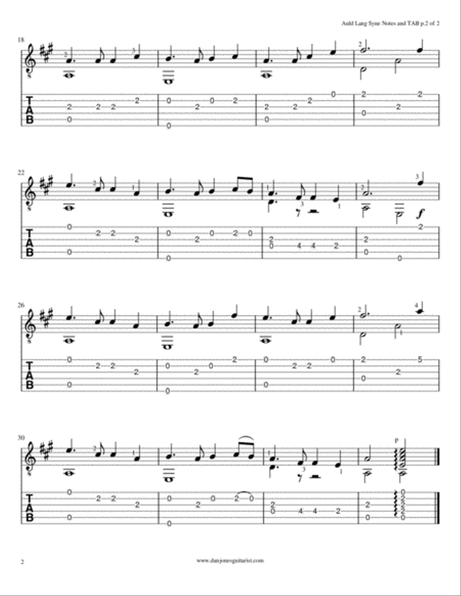 Auld Lang Syne for Easy Guitar Guitar Tablature scores gallery preview page 2