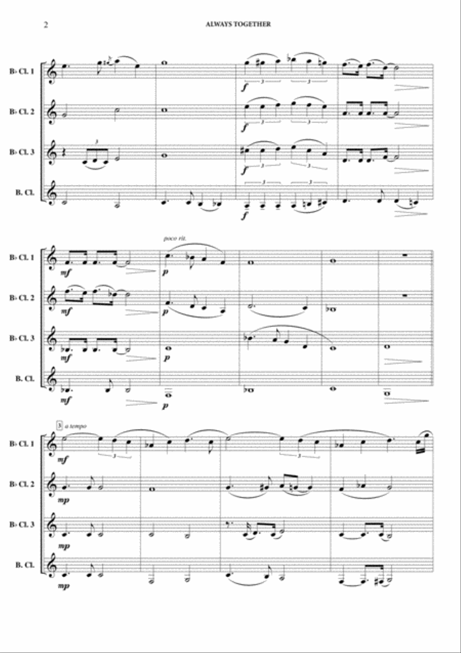 Always Together Clarinet Quartet scores gallery preview page 3