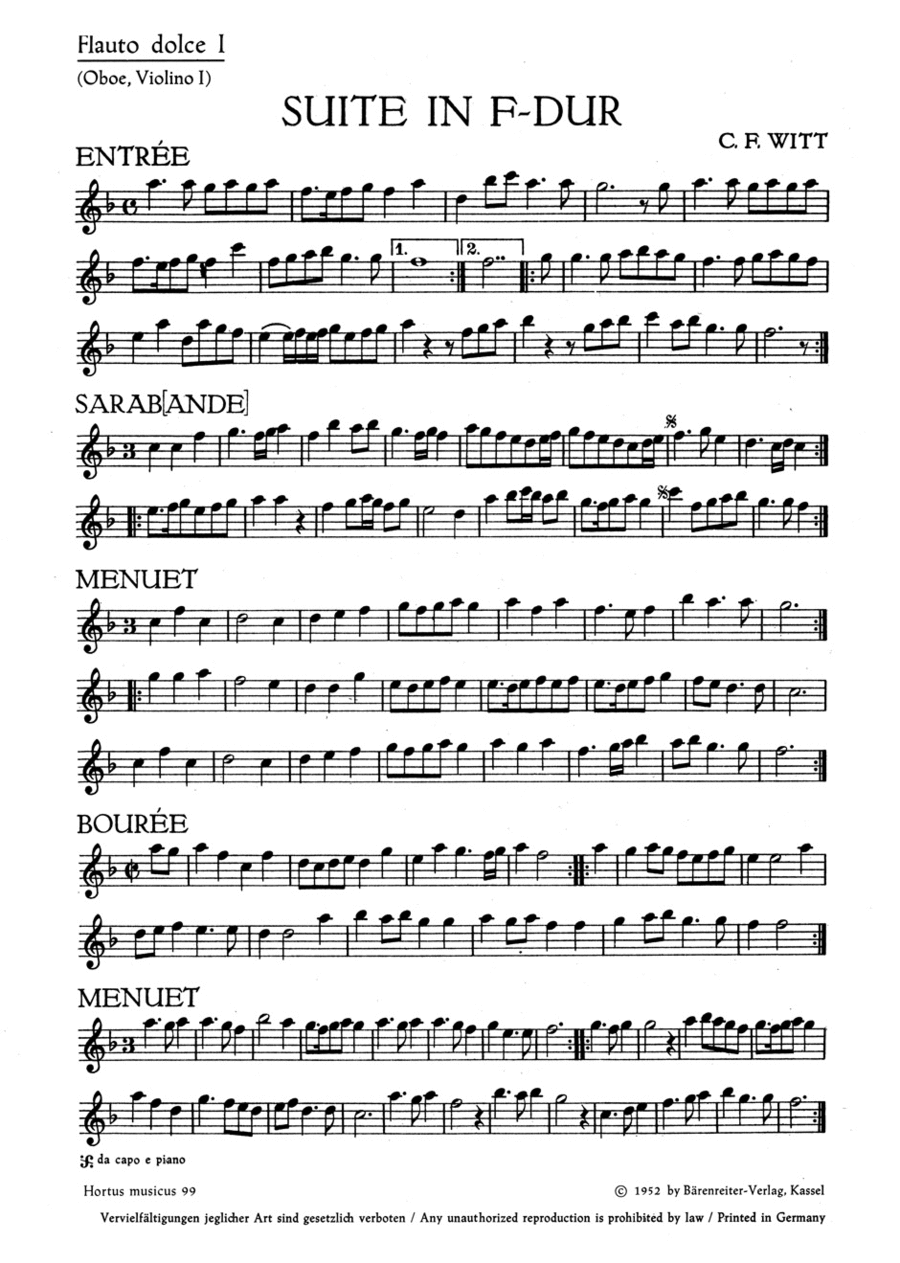 Suite for two Treble Recorders and one Tenor Recorder or other Instruments and Basso continuo F major