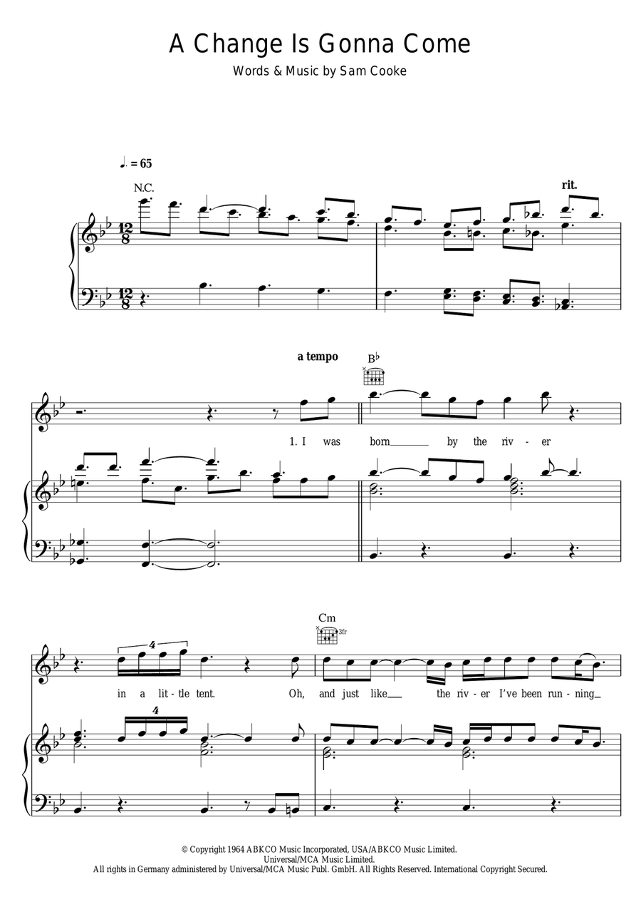 A Change Is Gonna Come Piano, Vocal, Guitar scores gallery preview page 1