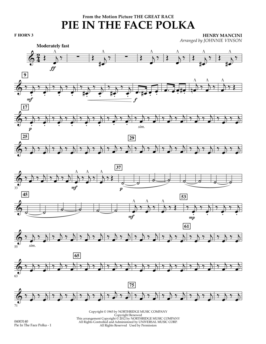 Pie In The Face Polka - F Horn 3 Concert Band scores gallery preview page 1