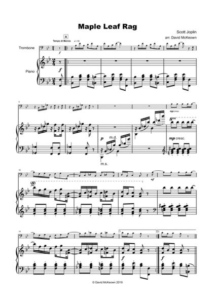 Maple Leaf Rag, by Scott Joplin, for Trombone and Piano