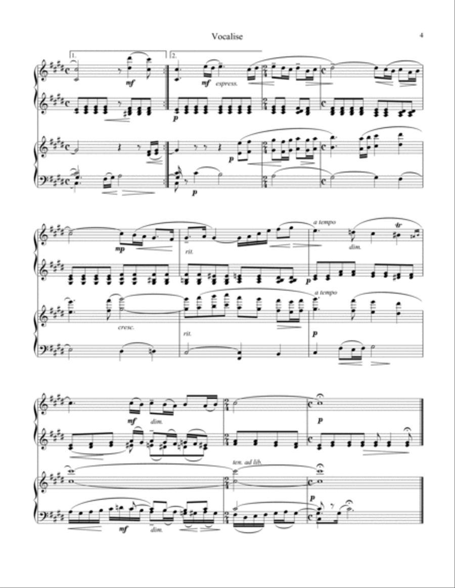Vocalise Op. 34 for piano duo, 4 hands (orchestra version) 1 Piano, 4-Hands scores gallery preview page 5