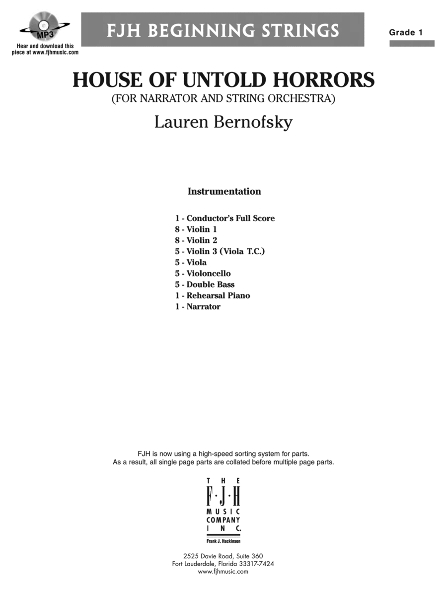 House of Untold Horrors (for Narration and String Orchestra): Score String Orchestra scores gallery preview page 1