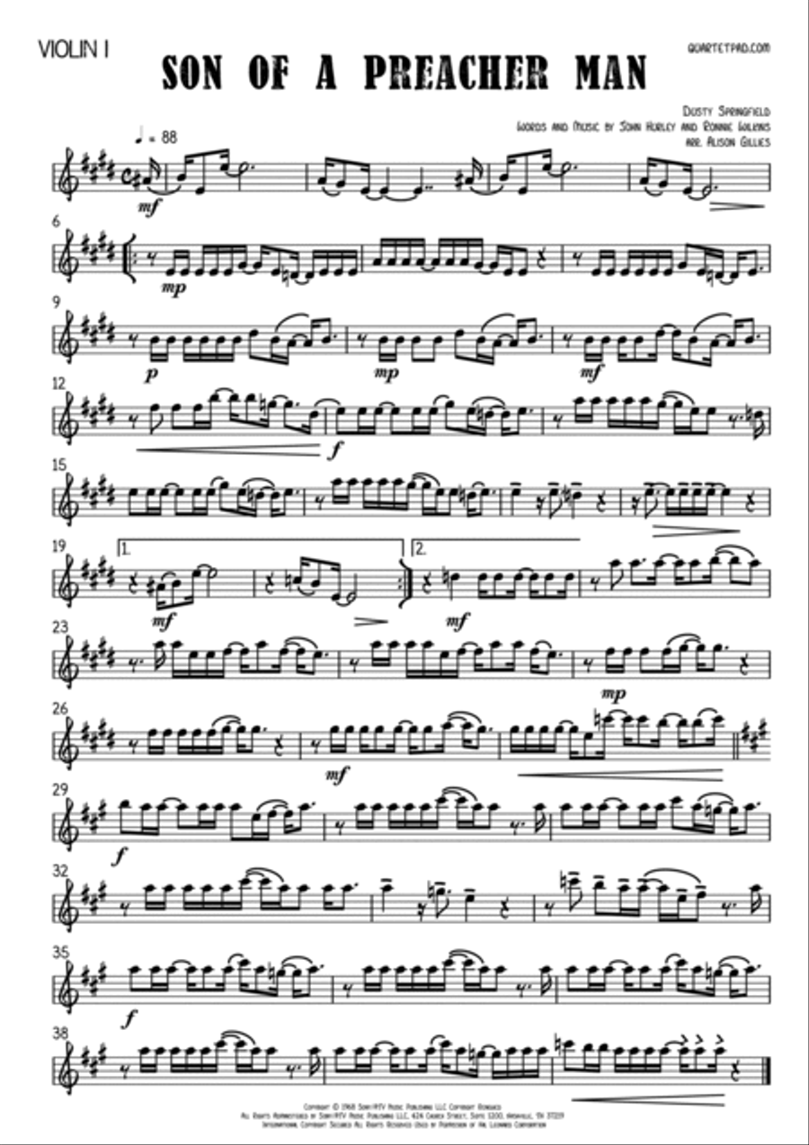 Son Of A Preacher Man String Quartet scores gallery preview page 4