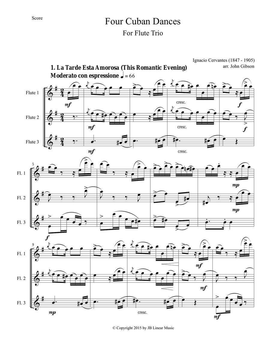 4 Cuban Dances by Cervantes for flute trio Flute Trio scores gallery preview page 2