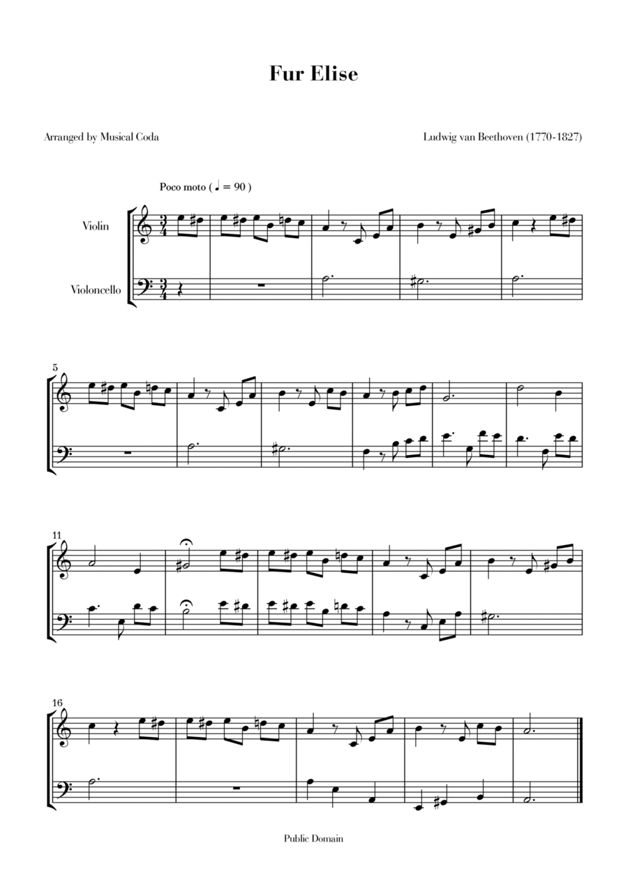 Fur Elise - Violin & Violoncello String Duet scores gallery preview page 1
