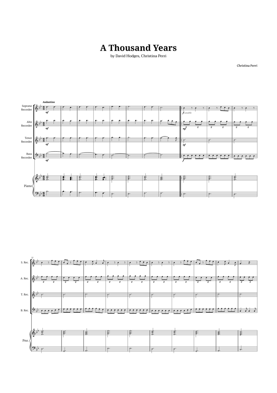 A Thousand Years Soprano Recorder scores gallery preview page 1