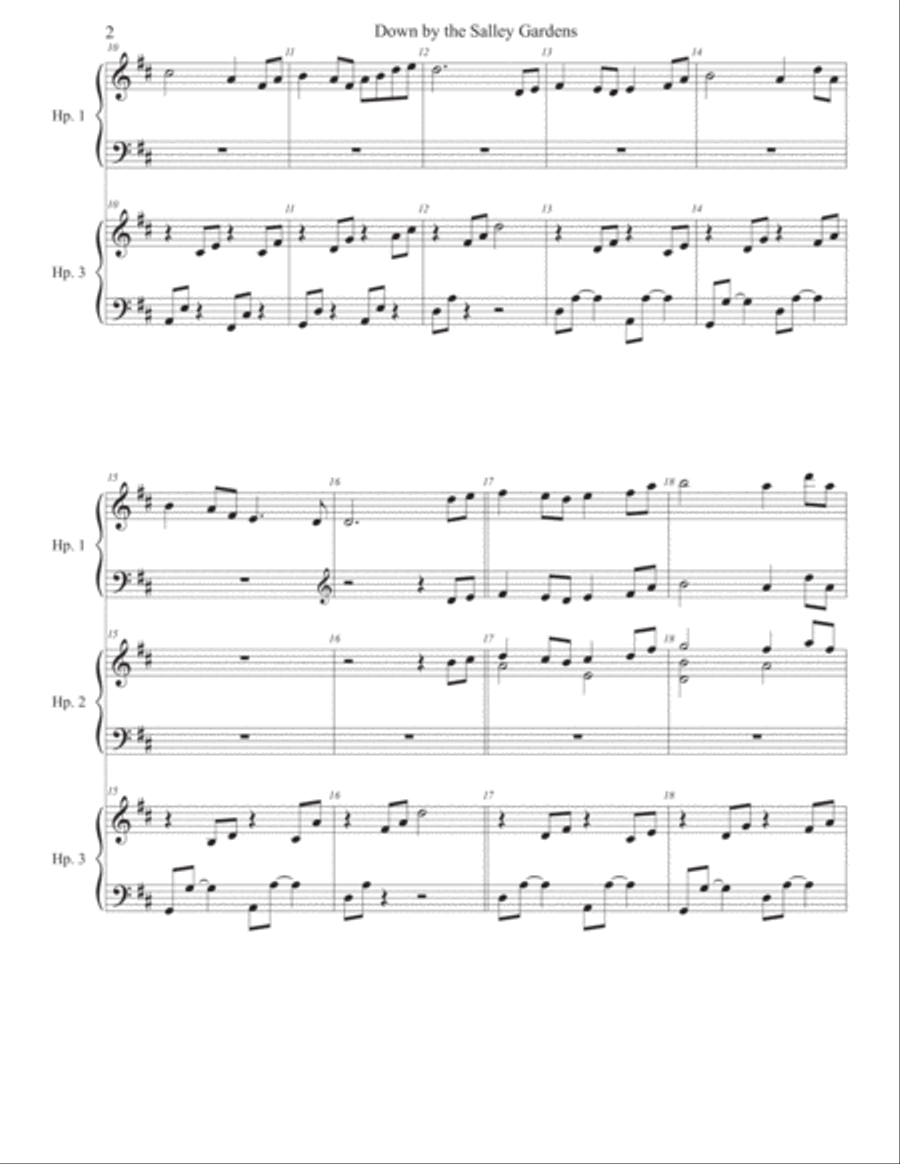 Down by the Salley Gardens (3 harps) Small Ensemble scores gallery preview page 2