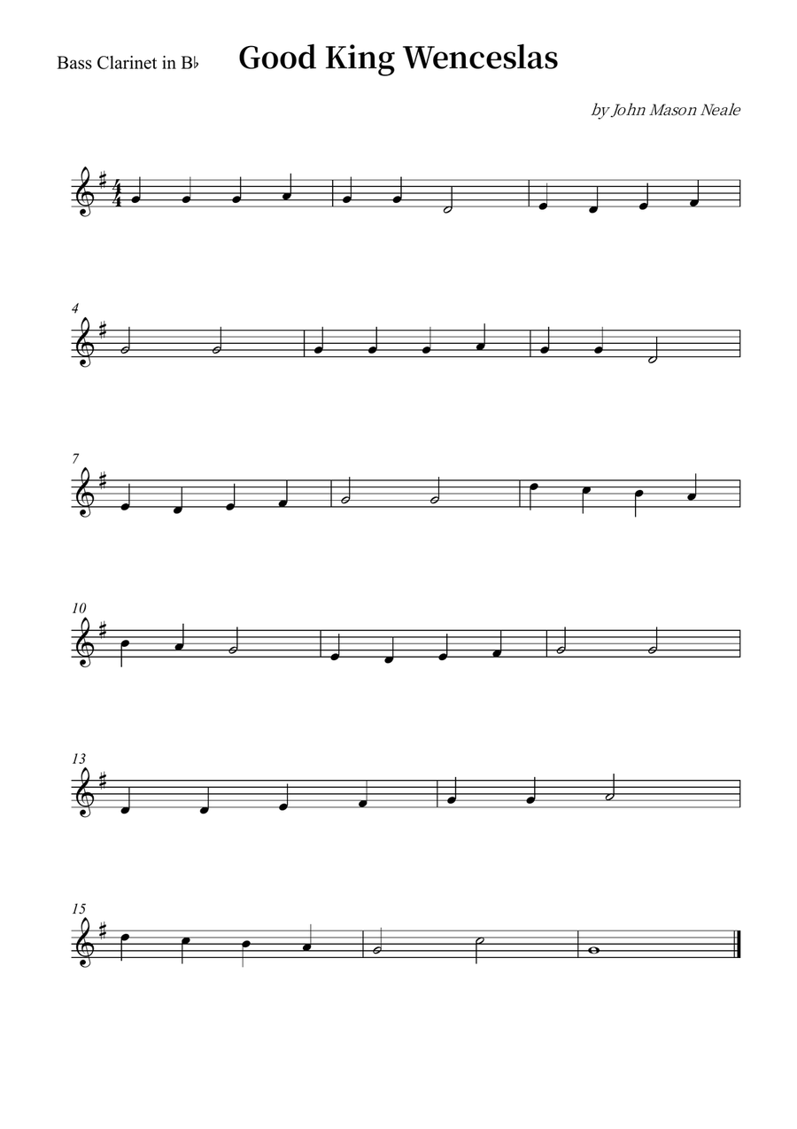 Good King Wenceslas Bass Clarinet scores gallery preview page 1
