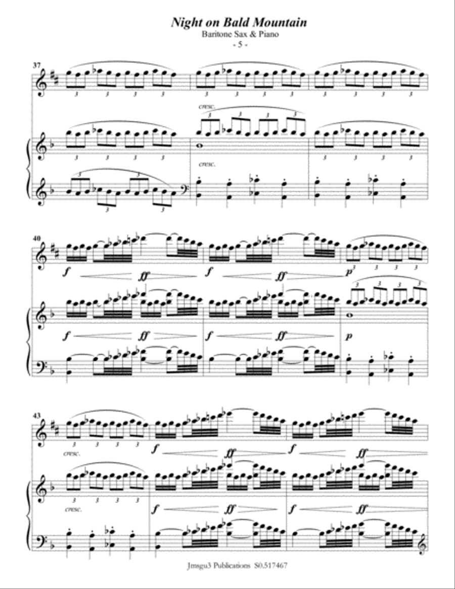 Mussorgsky: Night on Bald Mountain for Baritone Sax & Piano Baritone Saxophone scores gallery preview page 5