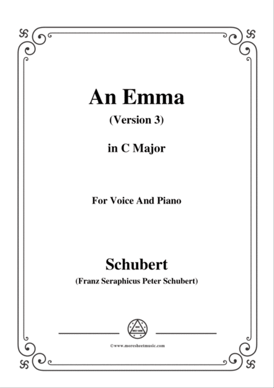 Schubert-An Emma(3rd ver. published as Op.58 No.2),D.113,in C Major,for Voice&Pno Voice scores gallery preview page 1