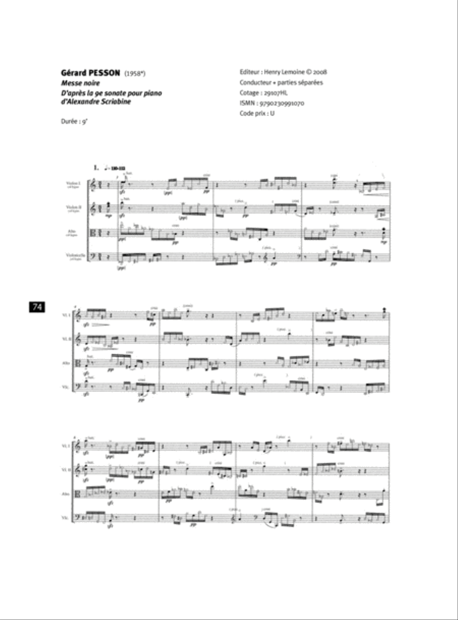 Messe noire (d'apres la 9eme Sonate Scriabine) String Quartet scores gallery preview page 2