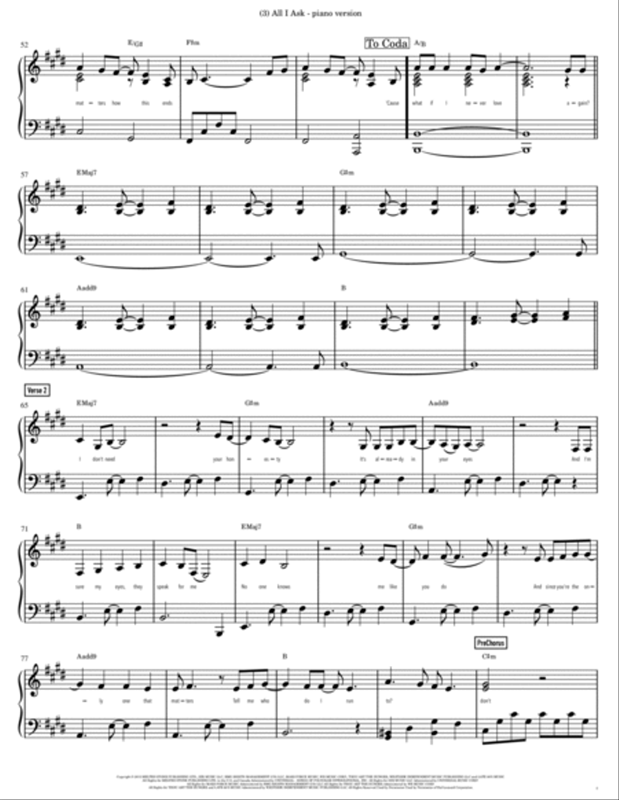 All I Ask Piano Solo scores gallery preview page 3