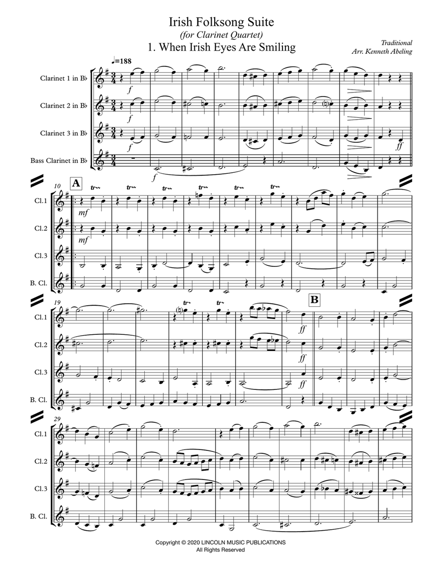 Irish Folksong Suite (for Clarinet Quartet) Clarinet Quartet scores gallery preview page 2