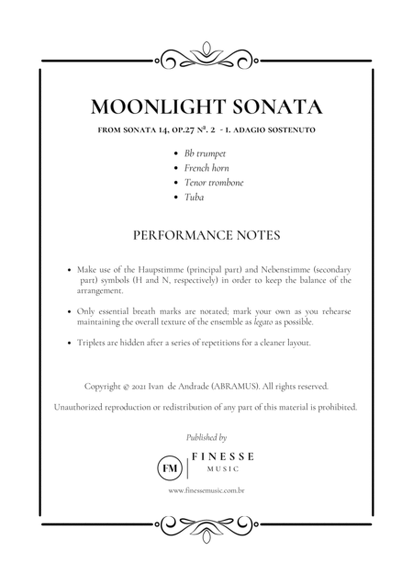 Moonlight Sonata for Brass Quartet - trumpet, french horn, trombone and tuba image number null