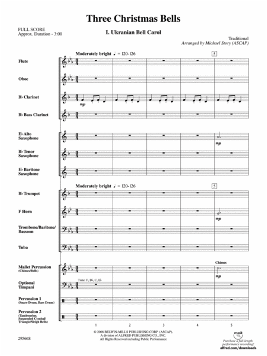 Three Christmas Bells (I. Ukrainian Bell Carol, II. Ding Dong! Merrily on High, III. Jingle Bells) Concert Band scores gallery preview page 2