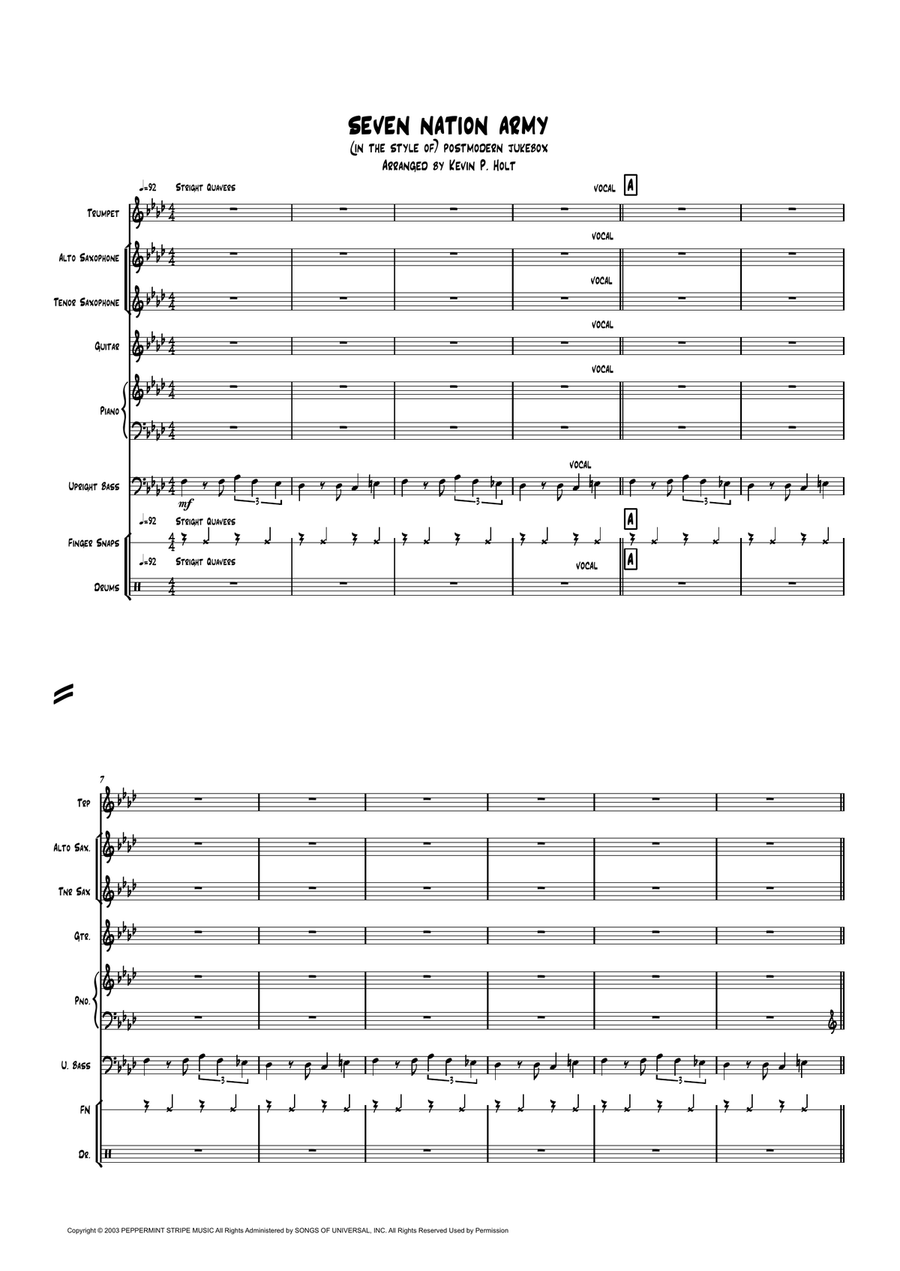 Seven Nation Army Piano, Vocal scores gallery preview page 1