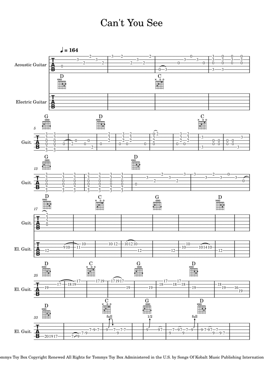Can't You See Electric Guitar scores gallery preview page 1