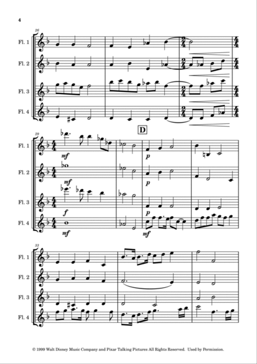 When She Loved Me Flute Quartet scores gallery preview page 6
