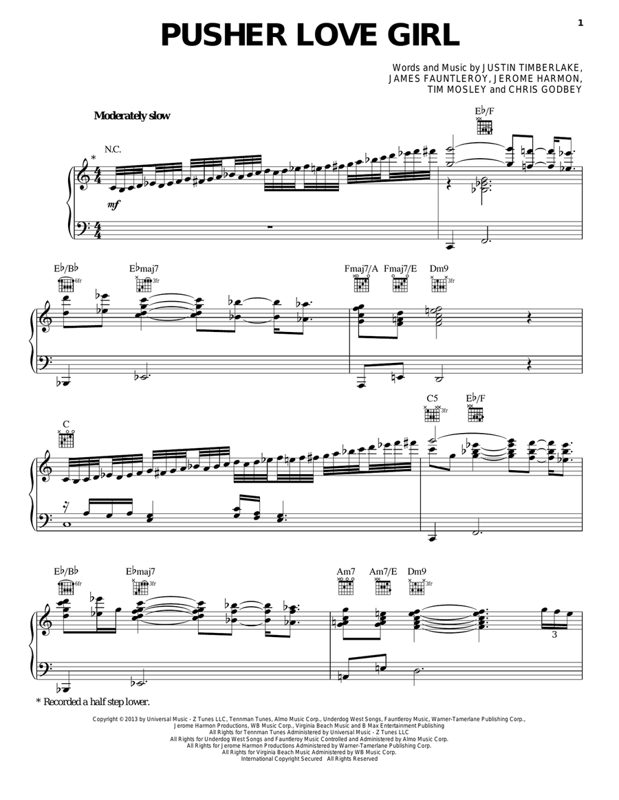 Pusher Love Girl Piano, Vocal, Guitar scores gallery preview page 1