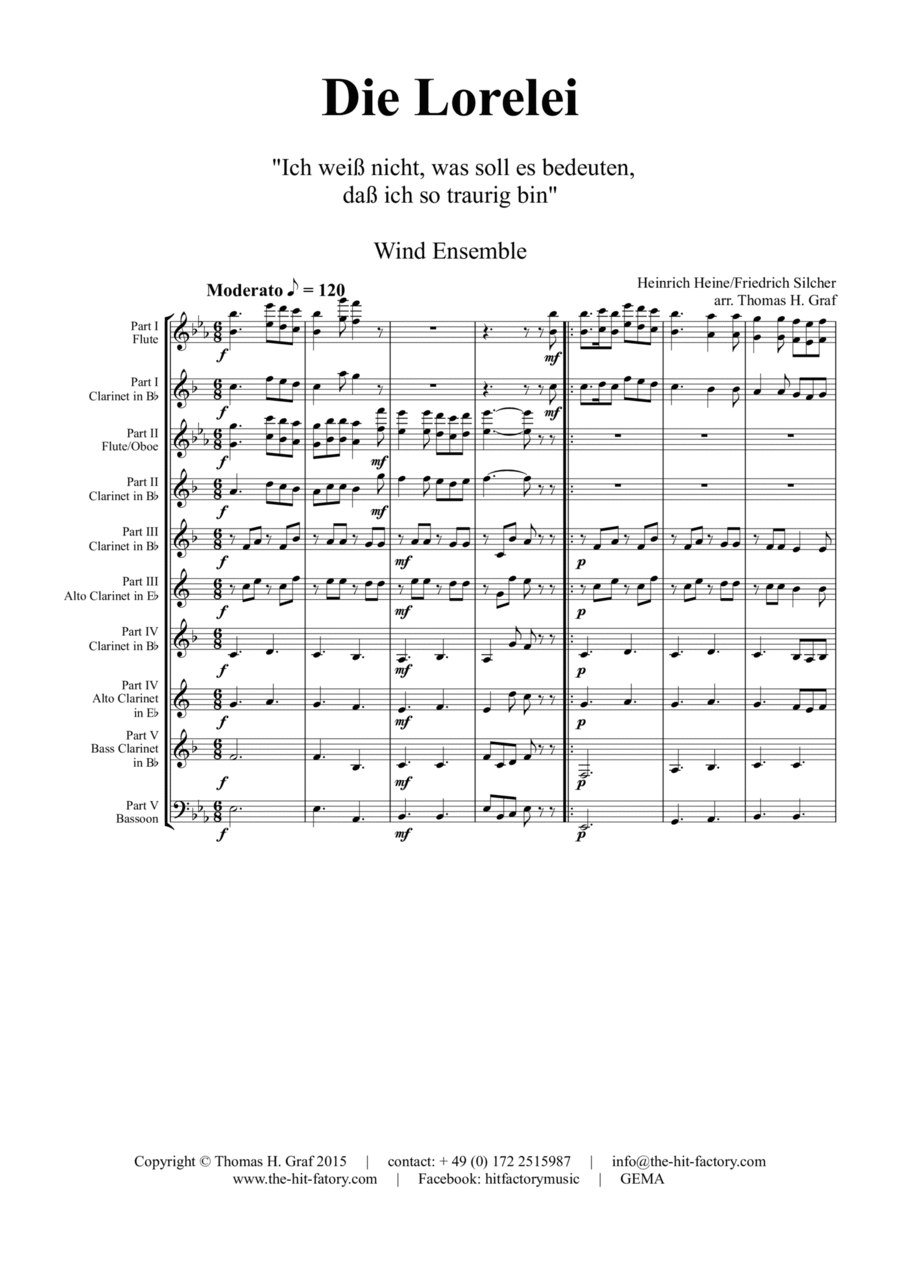 Die Loreley/Die Lorelei - Ich weiß nicht was soll es bedeuten - German Folk Song - Wind Ensemble Woodwind Ensemble scores gallery preview page 1
