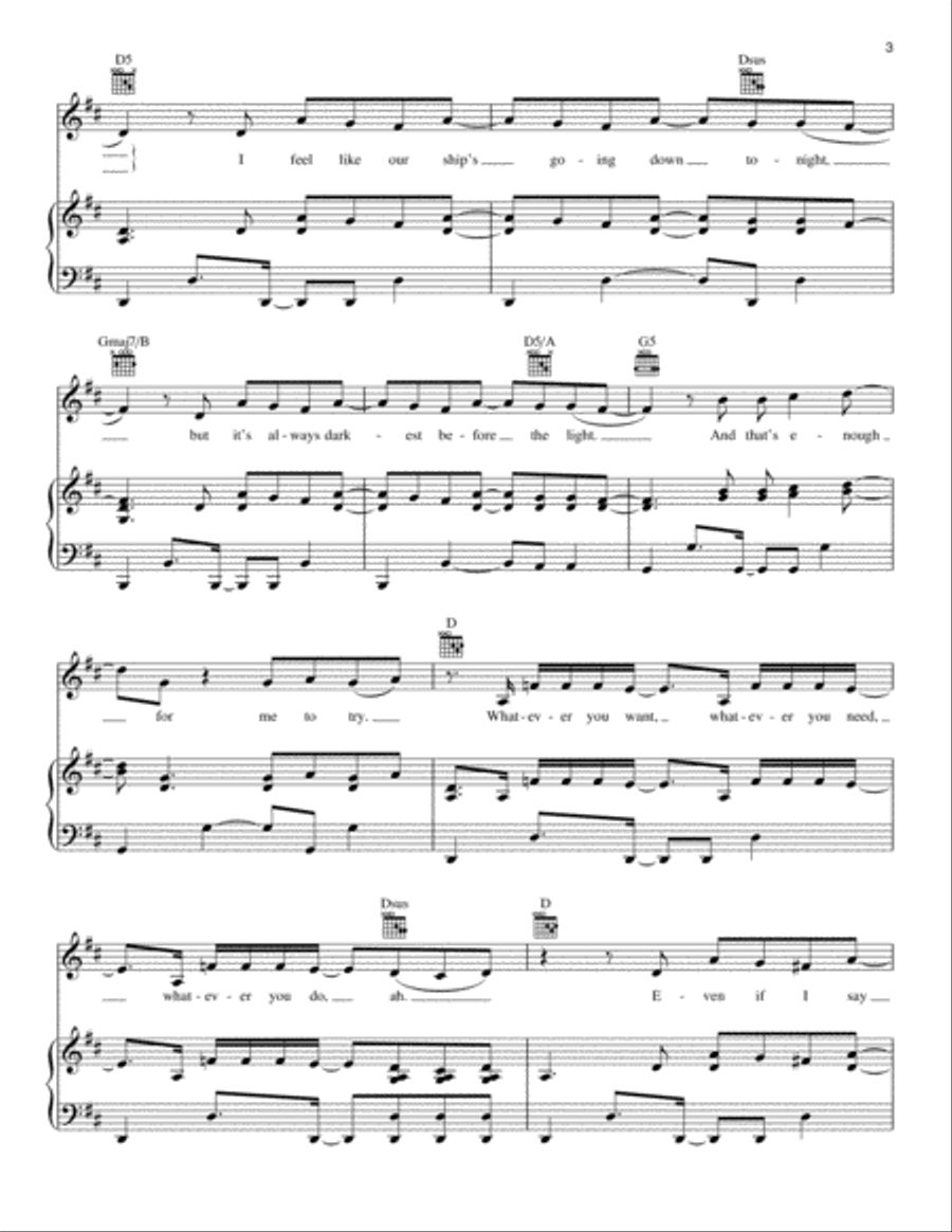 Whatever You Want Piano, Vocal, Guitar scores gallery preview page 3