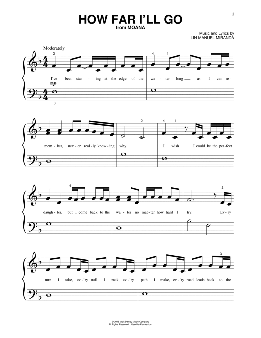 How Far I'll Go (from Moana) Piano Solo scores gallery preview page 1