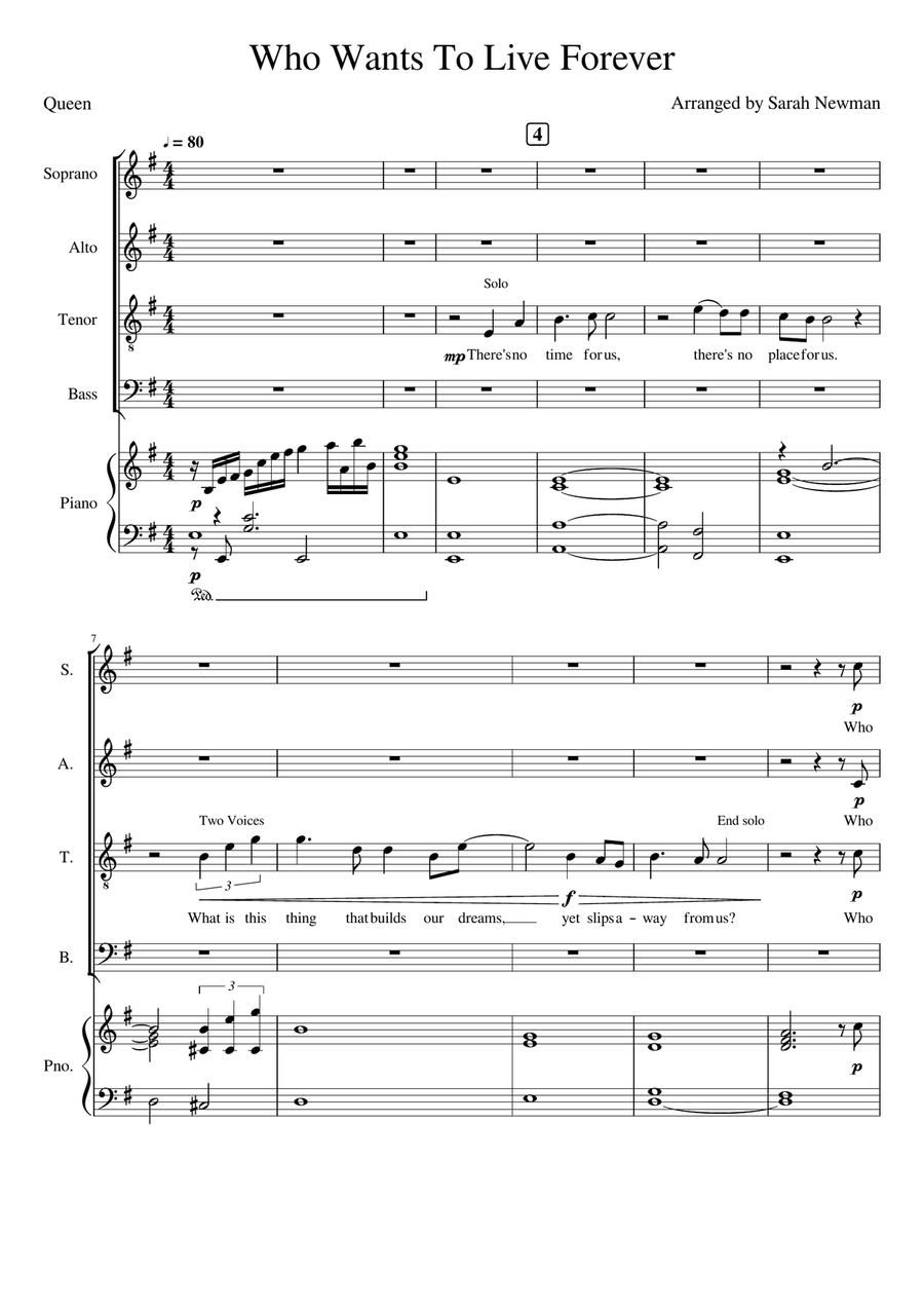 Who Wants To Live Forever 4-Part scores gallery preview page 1