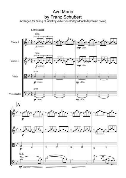Ave Maria by Franz Schubert for String Quartet - Score and Parts
