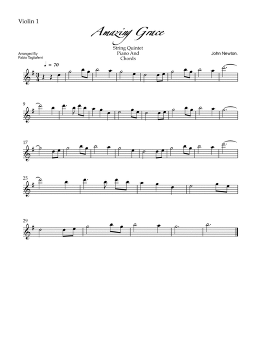 Amazing Grace String Quintet and Chords.Individual Parts and Full Score image number null