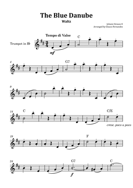 The Blue Danube - Trumpet Solo with Chord Notations image number null