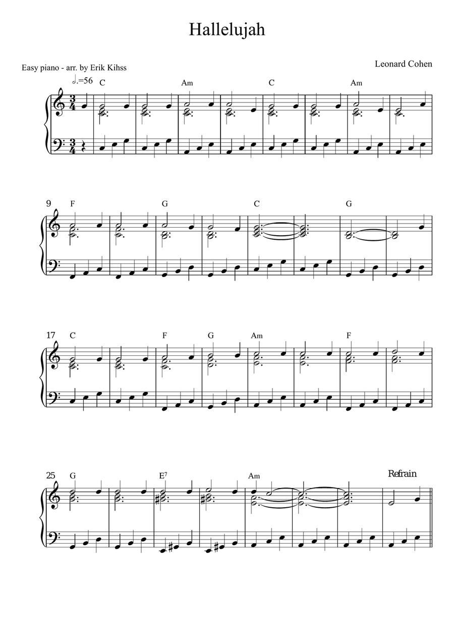 Hallelujah Easy Piano scores gallery preview page 1