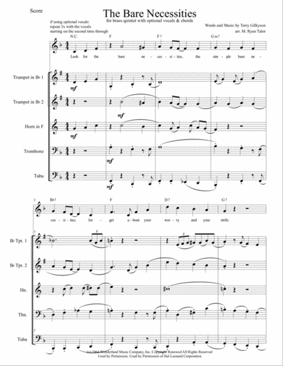 The Bare Necessities from THE JUNGLE BOOK The Bare Necessities from THE JUNGLE BOOK Small Ensemble scores gallery preview page 1
