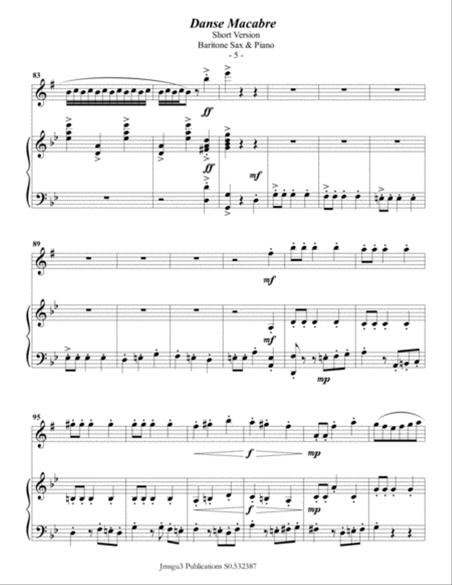 Saint-Saëns: Danse Macabre for Baritone Sax & Piano Short Version Baritone Saxophone scores gallery preview page 5