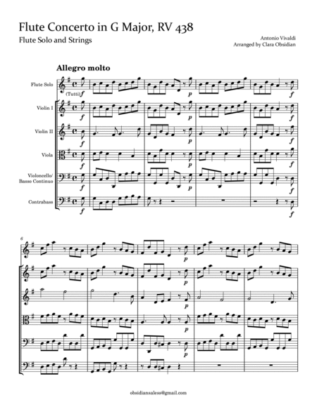 A. Vivaldi: Flute Concerto in G Major, RV. 438 image number null