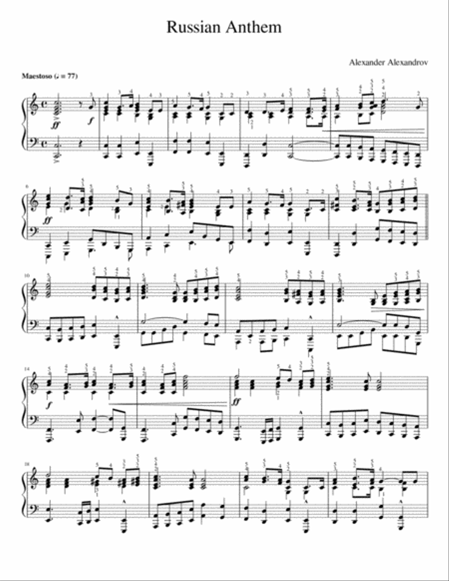 Russian Anthem Piano Solo scores gallery preview page 1