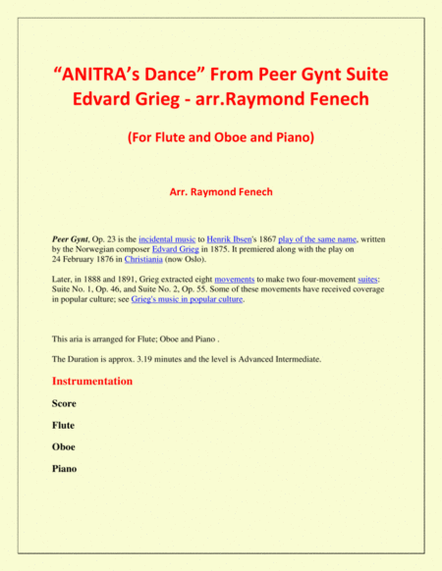 Anitra's Dance - From Peer Gynt - Flute; Oboe and Piano image number null