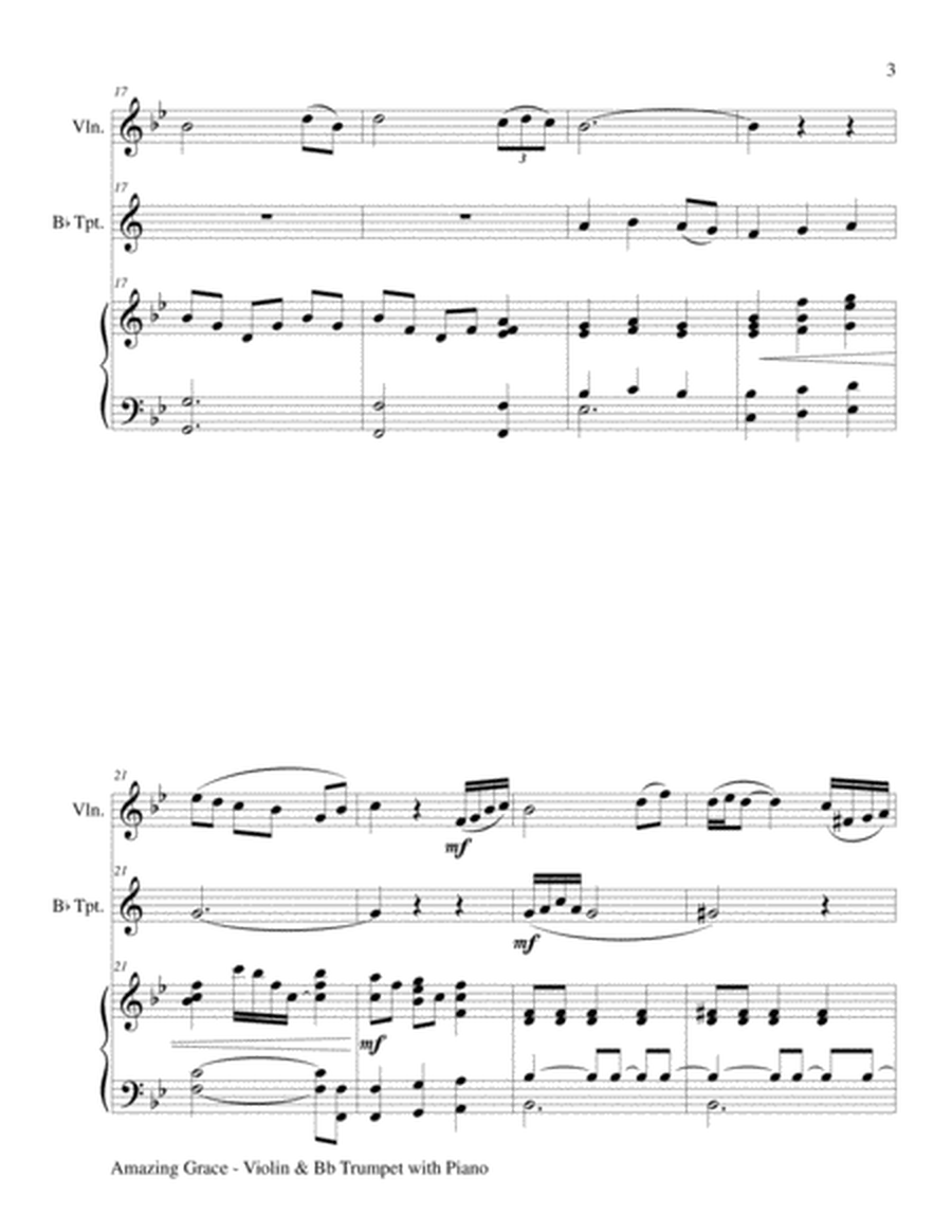 AMAZING GRACE (Violin & Bb Trumpet with Piano - Score & Parts included) image number null