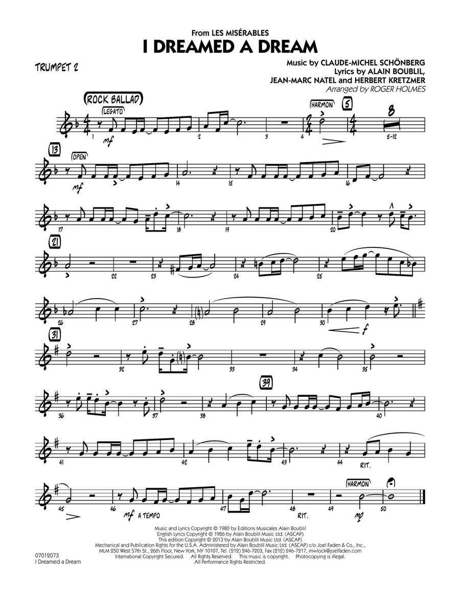 I Dreamed a Dream (from Les Miserables) - Trumpet 2 Jazz Ensemble scores gallery preview page 1